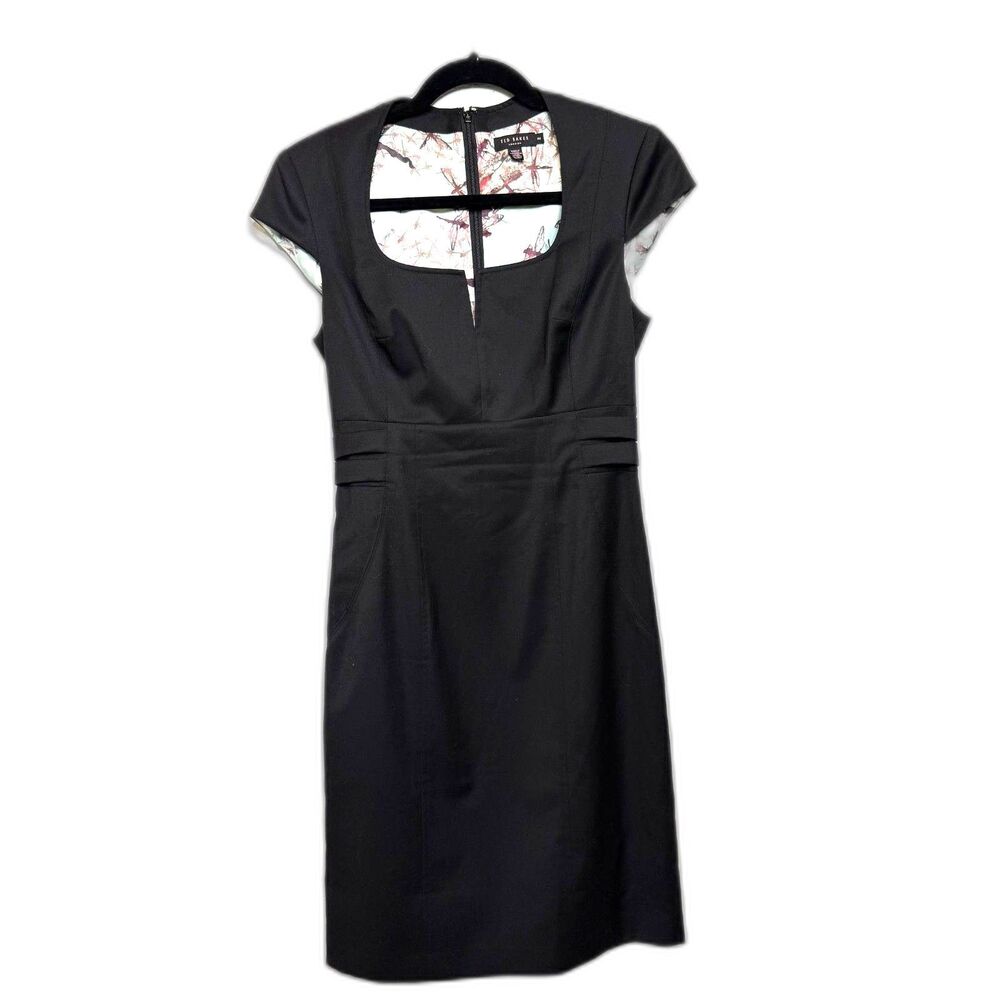 Ted Baker Women’s Cap Sleeve LBD Knee Length Dress Fully Lined 2 EUC Graduation